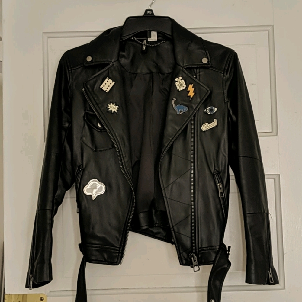 H&M Black Leather Jacket with Cool Pins